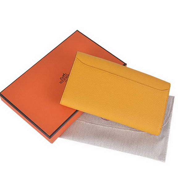 Cheap Fake Hermes Constance Long Wallets Yellow Calfskin Leather Silver